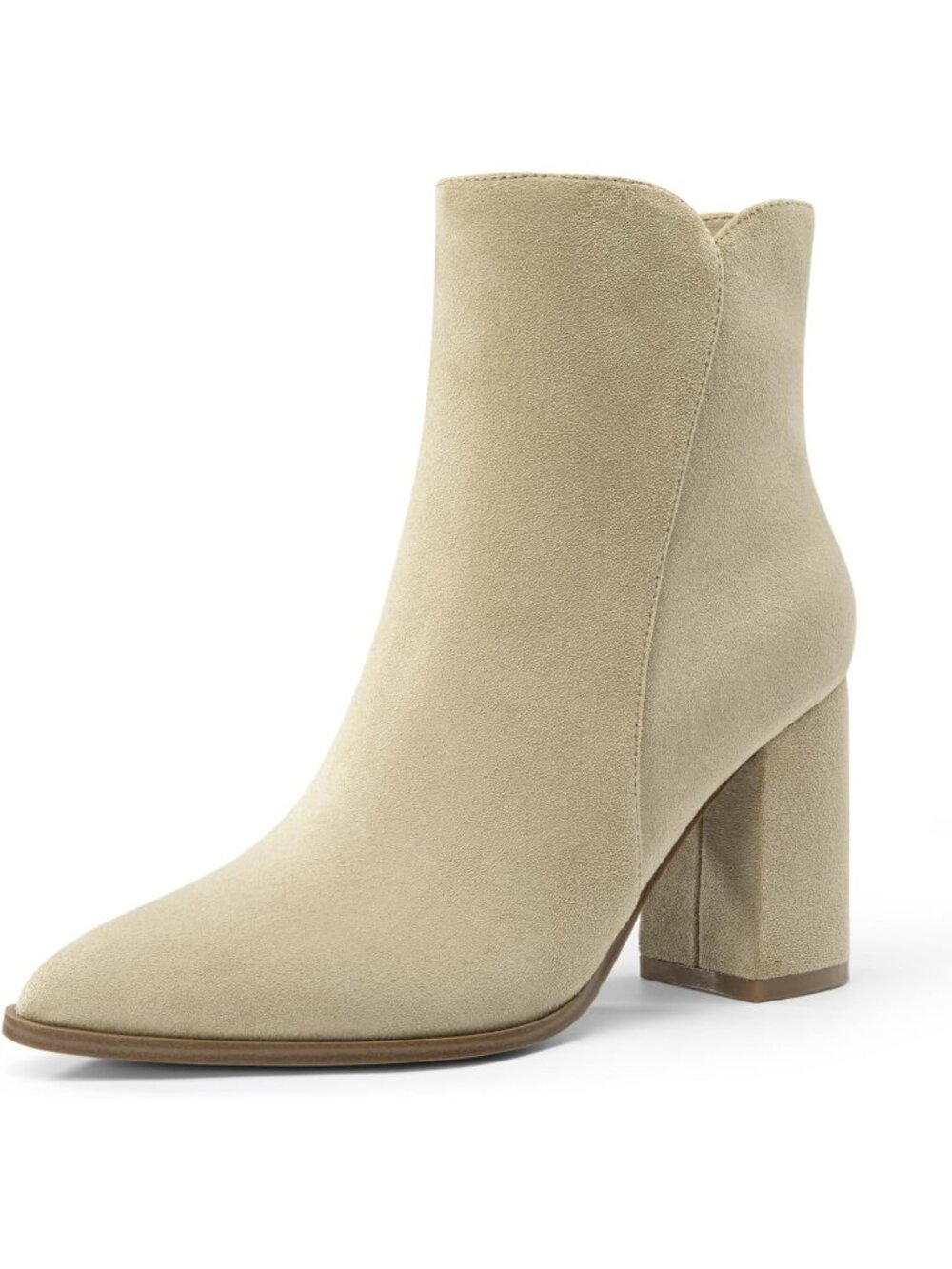 Women's Sand Suede Block Heel With Side Zipper Chunky High Heel Ankle Boots
